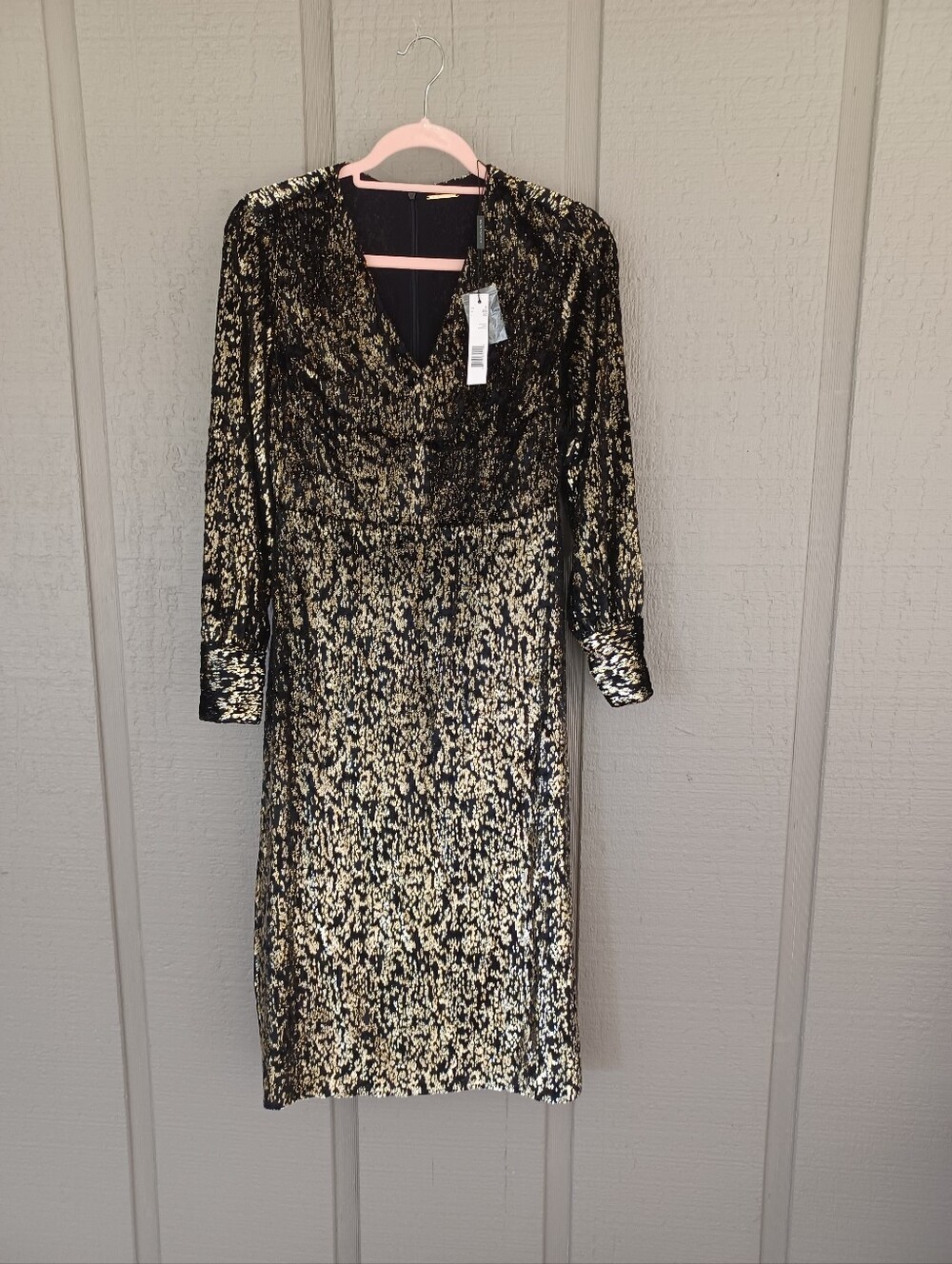 Elie Tahari Burnout Velvet Midi Dress Size 4 Black Metallic Gold Party Holiday